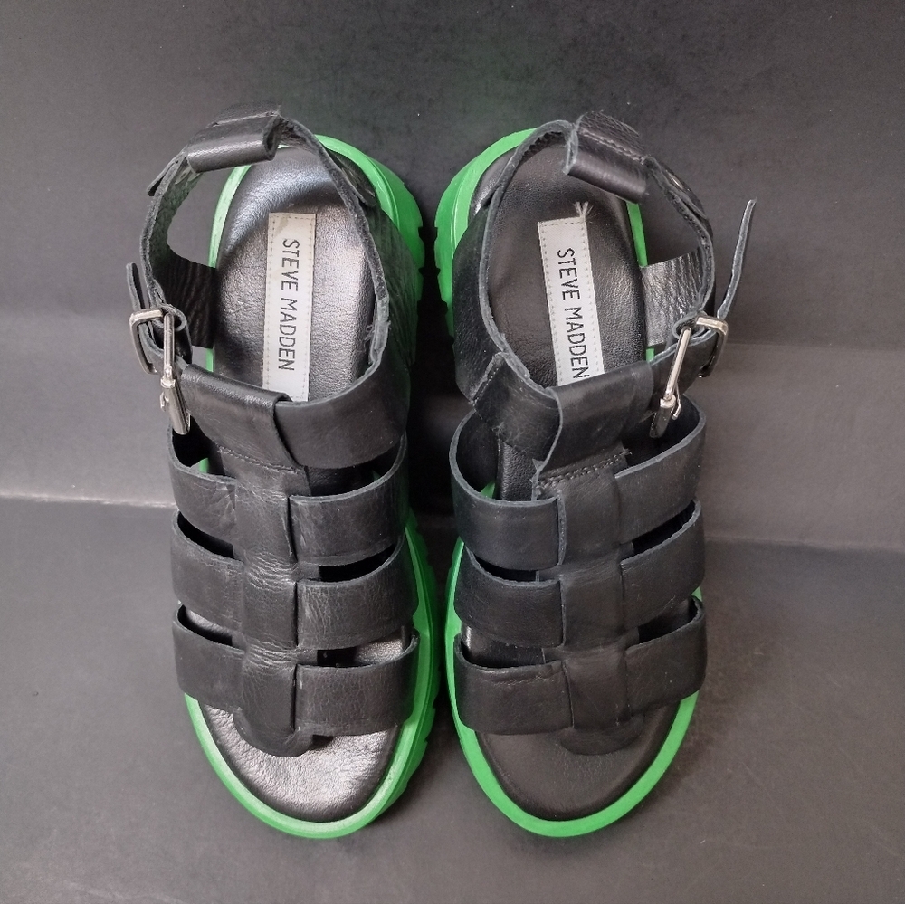 NEW STEVE MADDEN WOMEN'S LEATHER BLACK GEM CLYDER TOE SANDALS SIZE 7( 37 ) - Picture 3 of 9